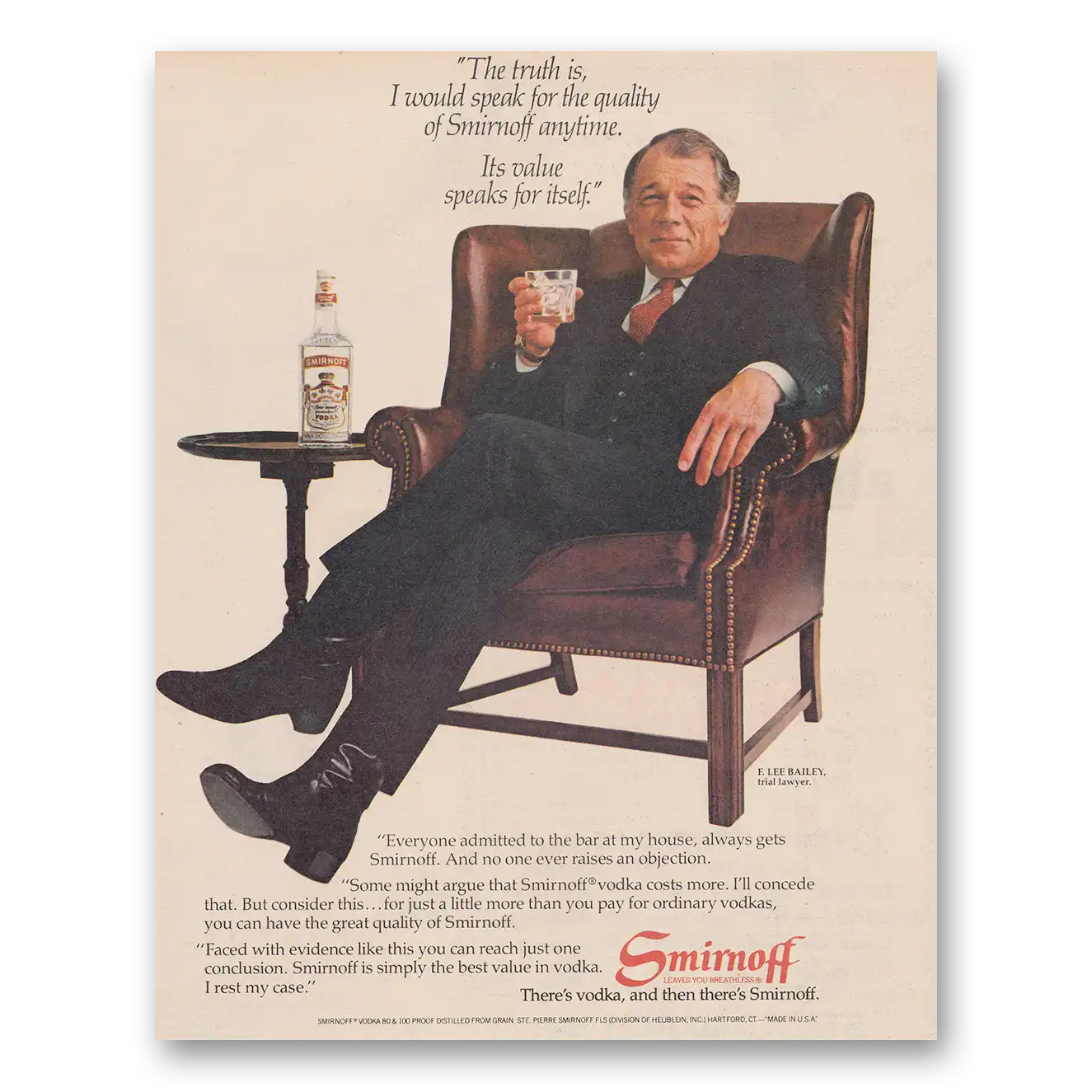 1982 Smirnoff Vodka F Lee Bailey Vintage Magazine Print Ad