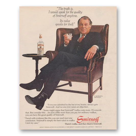 1982 Smirnoff Vodka F Lee Bailey Vintage Magazine Print Ad