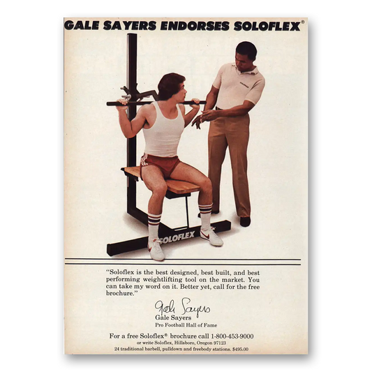 1982 Soloflex Fitness Equipment Gale Sayers Endorses Vintage Magazine Print Ad