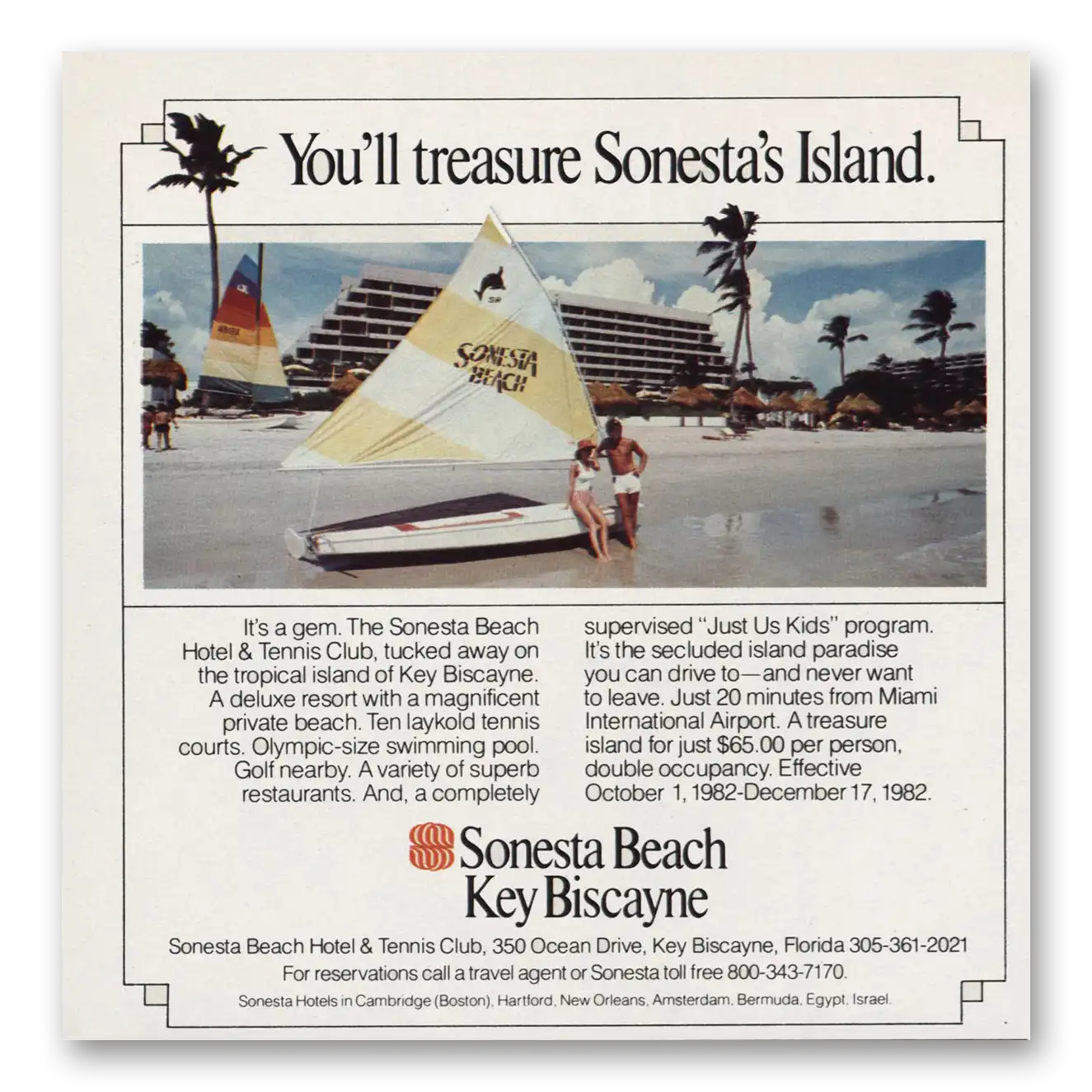 1982 Sonesta Beach Hotel Key Bicayne Vintage Magazine Print Ad