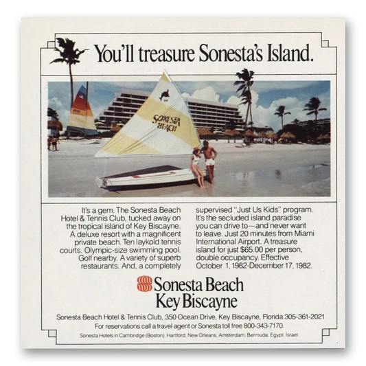 1982 Sonesta Beach Hotel Key Bicayne Vintage Magazine Print Ad