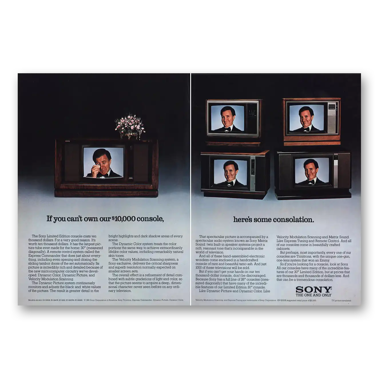 1982 Sony Television Console TVs Heres Some Consolation Vintage Magazine Print Ad