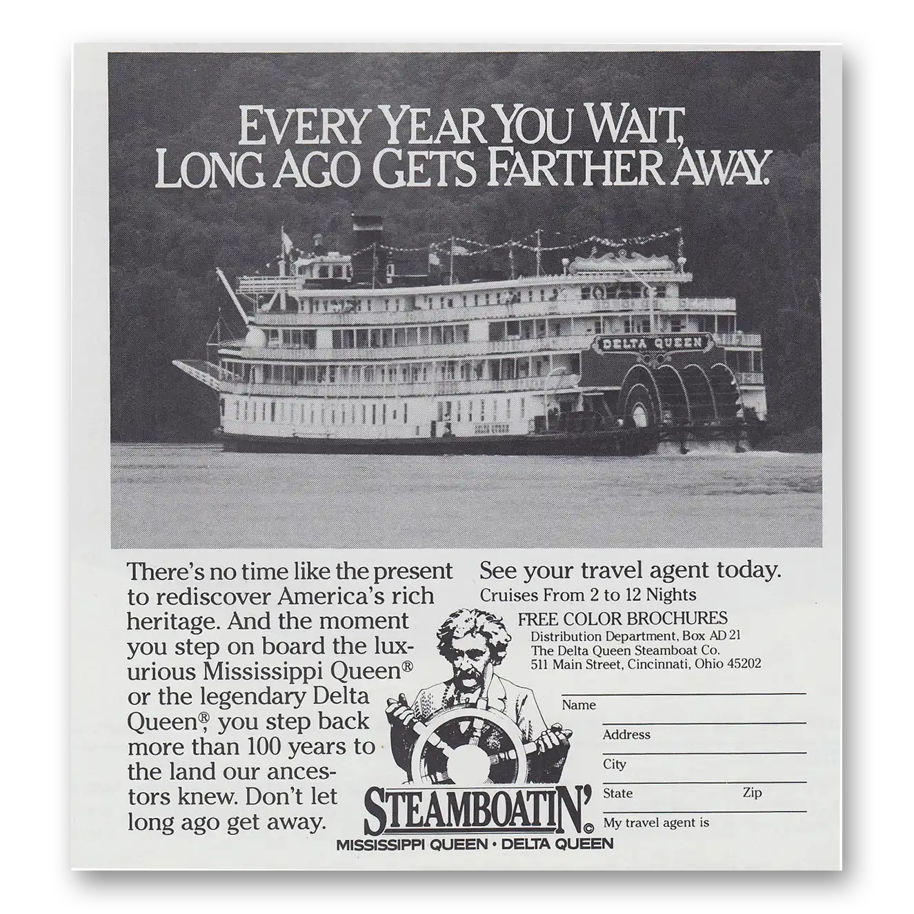 1982 Delta Queen Steamboat Steamboatin Mississippi Delta Queen Vintage Magazine Print Ad