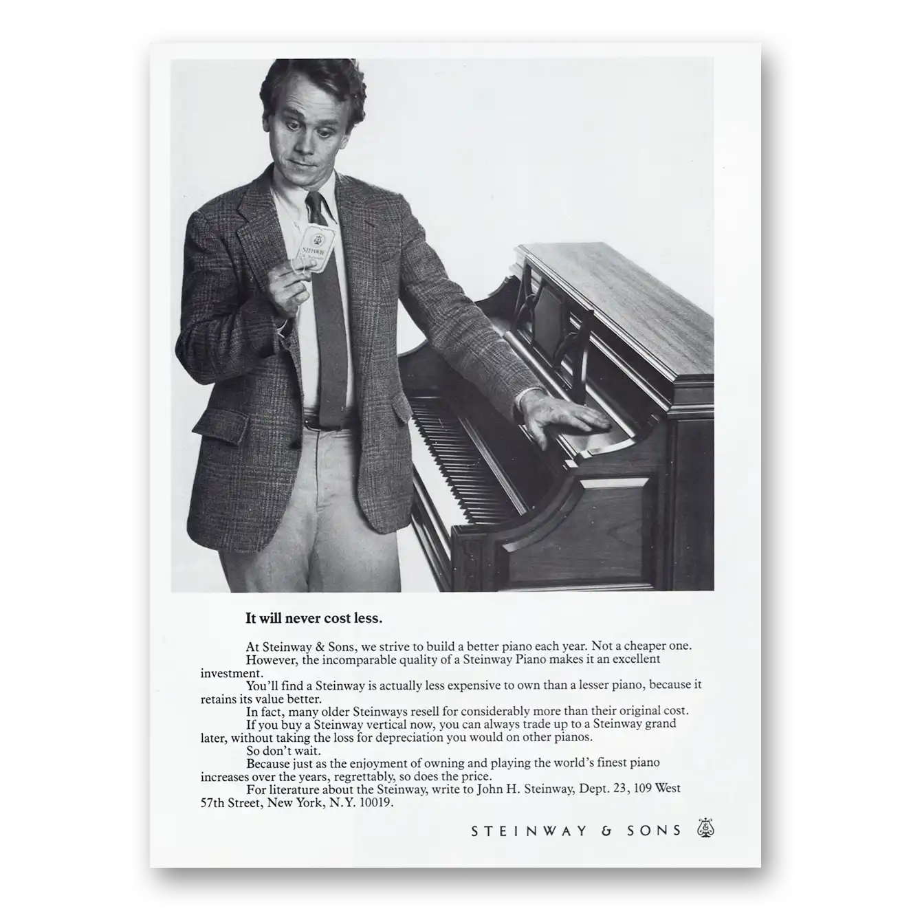 1982 Steinway Piano Will Never Cost Less Vintage Magazine Print Ad