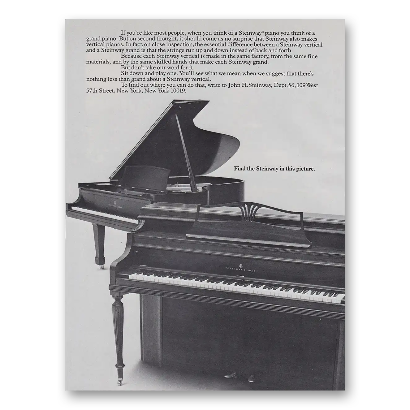 1982 Steinway Piano Find the Steinway Vintage Magazine Print Ad