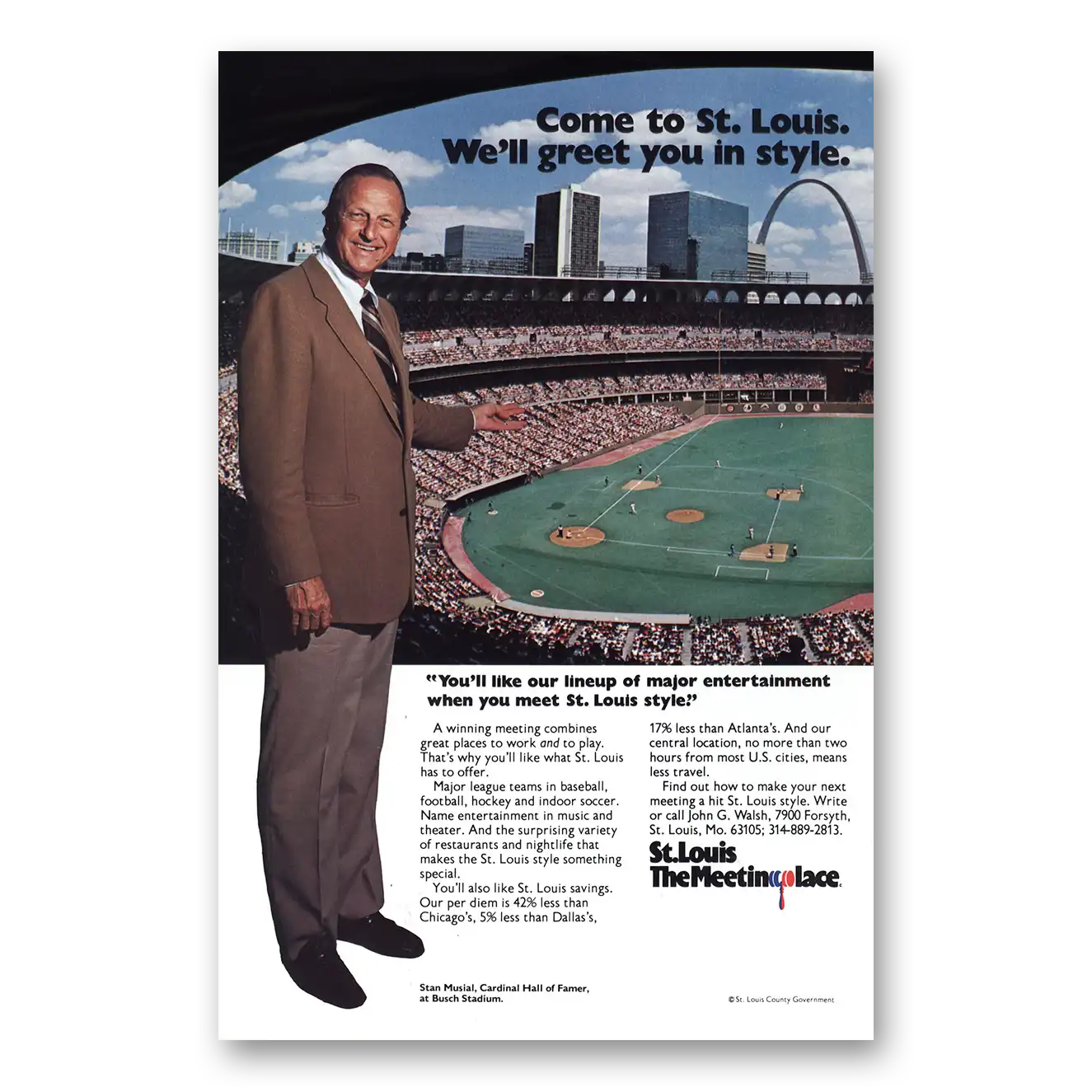 1982 St Louis Missouri Stan Musial Vintage Magazine Print Ad