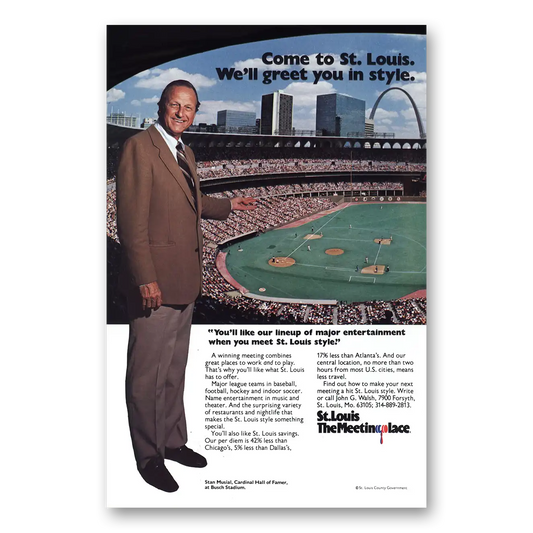 1982 St Louis Missouri Stan Musial Vintage Magazine Print Ad