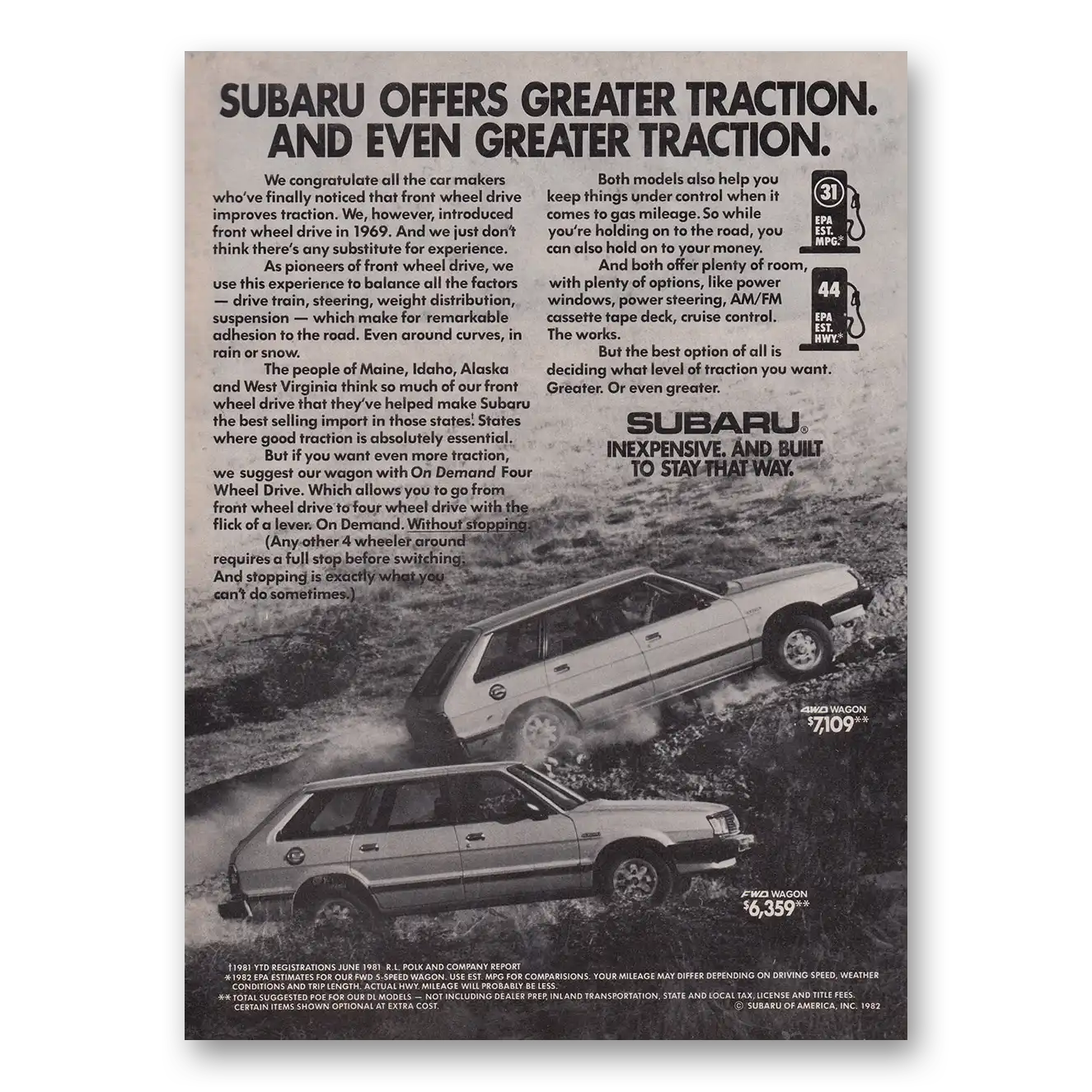 1981 Subaru Wagon Offers Greater Traction Vintage Magazine Print Ad