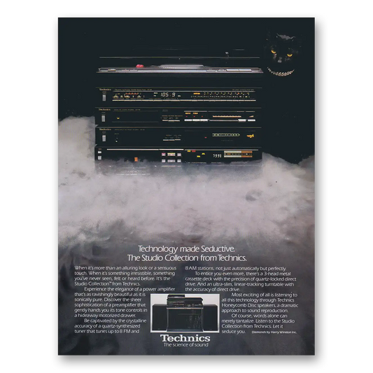 1982 Technics Studio Collection Technology Made Seductive Black Cat Vintage Magazine Print Ad