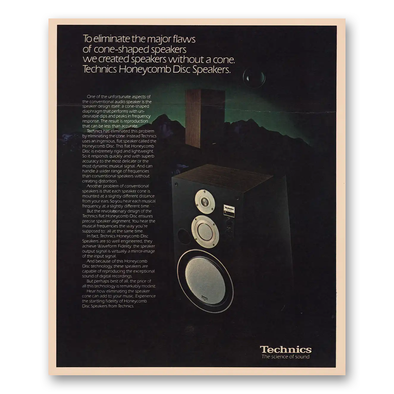 1982 Technics Honeycomb Disc Speakers Vintage Magazine Print Ad