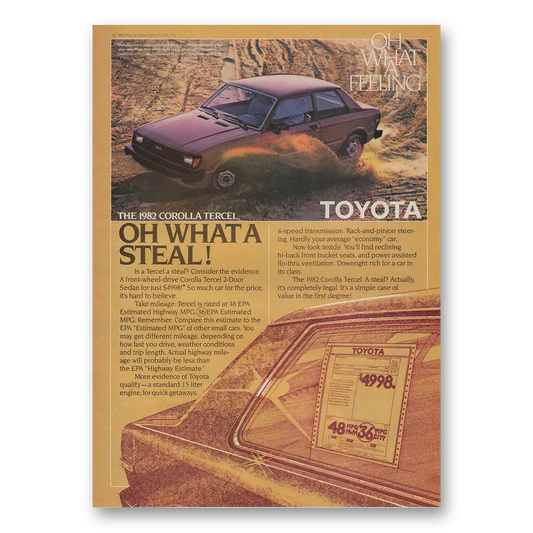 1982 Toyota Tercel Oh What a Steal Vintage Magazine Print Ad