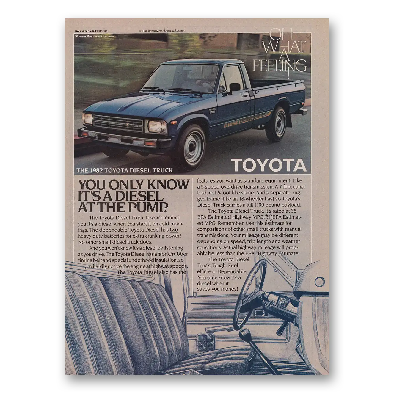 1982 Toyota Trucks Diesel Truck At the Pump Vintage Magazine Print Ad