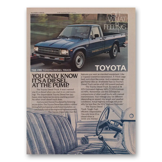 1982 Toyota Trucks Diesel Truck At the Pump Vintage Magazine Print Ad