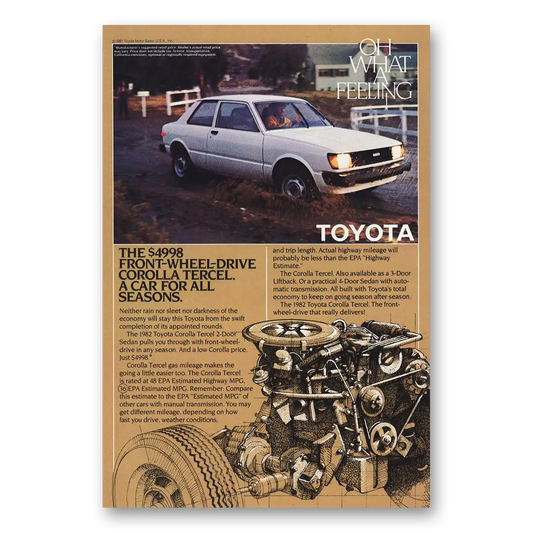 1982 Toyota Tercel Front Wheel Drive Car for All Seasons Vintage Magazine Print Ad