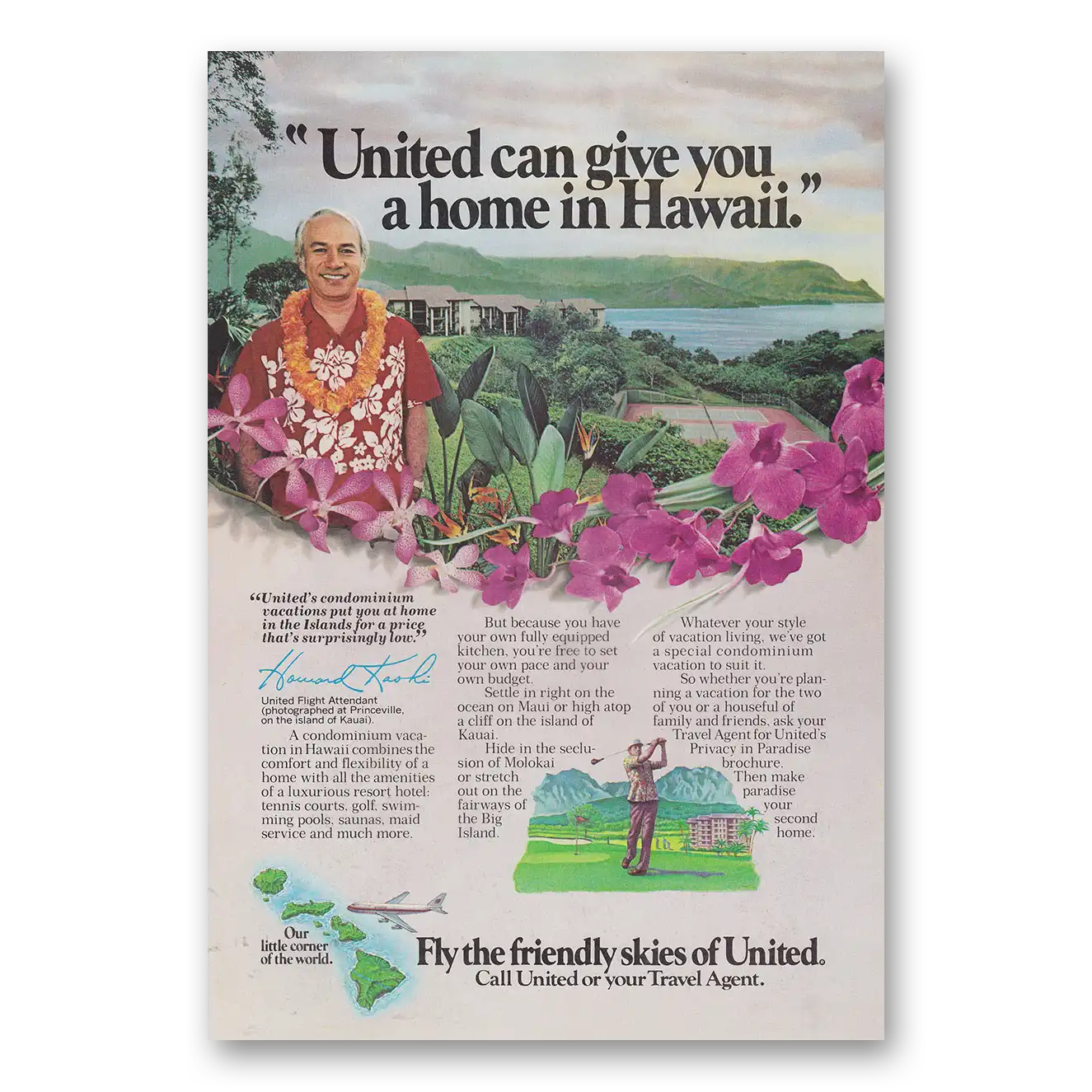 1982 United Airlines Can Give You a Home in Hawaii Vintage Magazine Print Ad