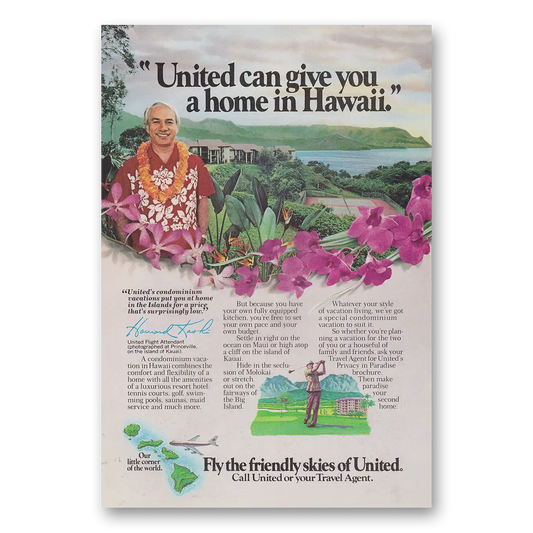 1982 United Airlines Can Give You a Home in Hawaii Vintage Magazine Print Ad