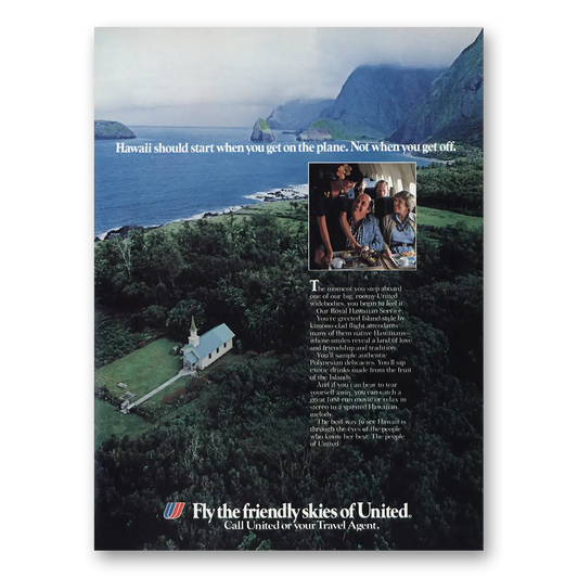 1982 United Airlines Should Start When You Get On the Plane Vintage Magazine Print Ad