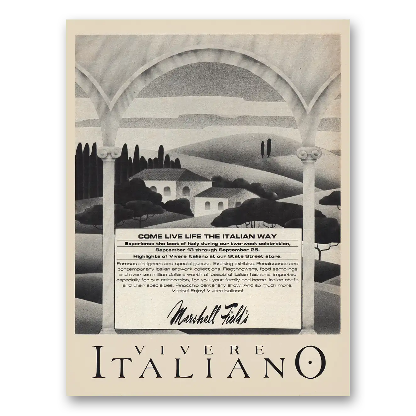 1982 Vivere Italiano Live the Italian Way Vintage Magazine Print Ad