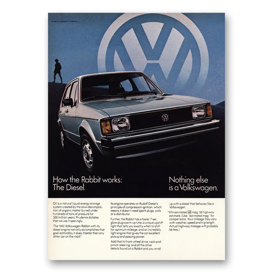 1982 Volkswagen Rabbit The Diesel Vintage Magazine Print Ad