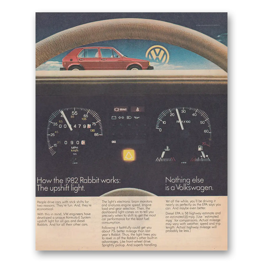 1982 Volkswagen Rabbit Upshift Light Vintage Magazine Print Ad