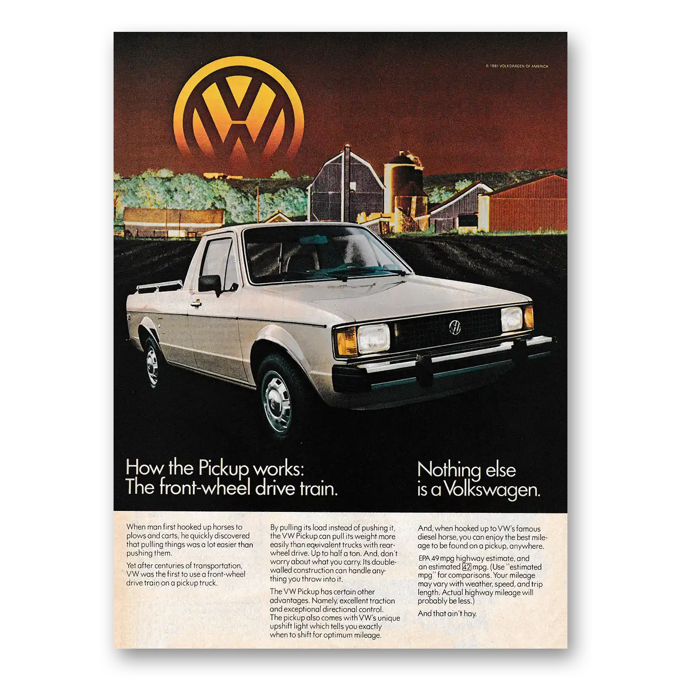 1982 Volkswagen Pickup How the Pickup Works Vintage Magazine Print Ad