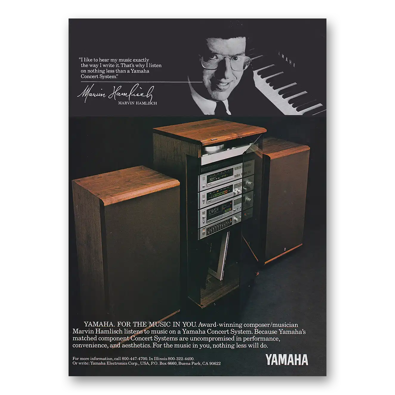 1982 Yamaha Stereo Components For the Music In You Marvin Hamlisch Vintage Magazine Print Ad