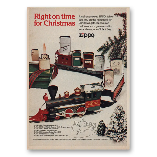 1982 Zippo Lighter Right On Time for Christmas Vintage Magazine Print Ad