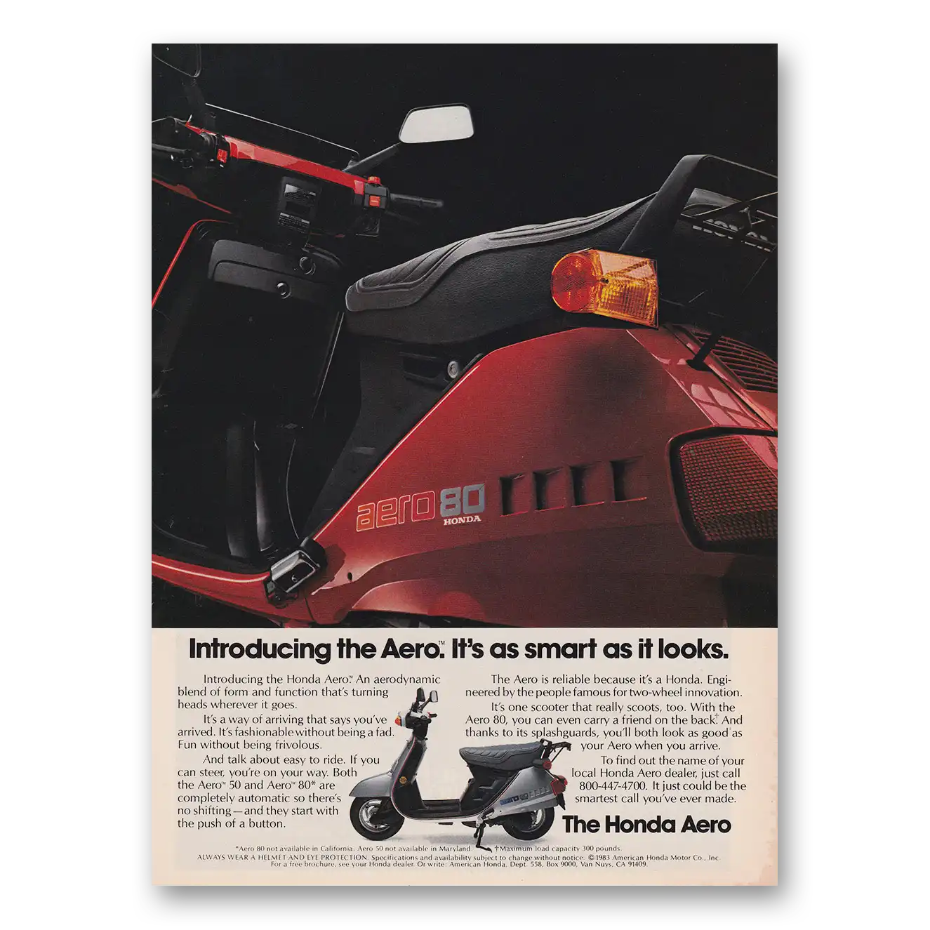 1983 Honda Motorcycle Aero Its As Smart As It Looks Vintage Magazine Print Ad