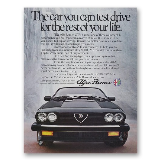 1983 Alfa Romeo GTV Car You Can Test Drive for the Rest of Your Life Vintage Magazine Print Ad