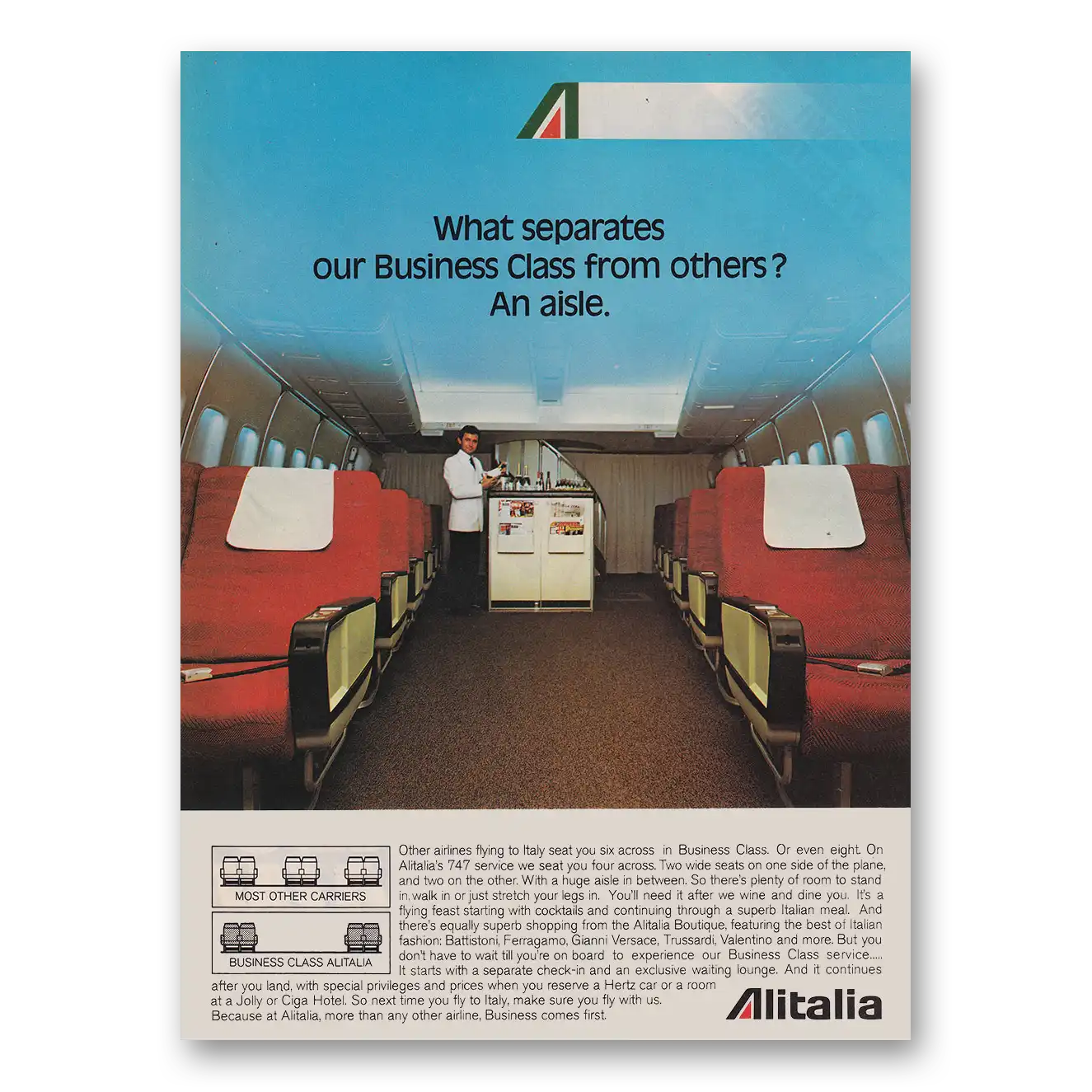 1983 Alitalia Airlines Separates Our Business Class From Others Vintage Magazine Print Ad