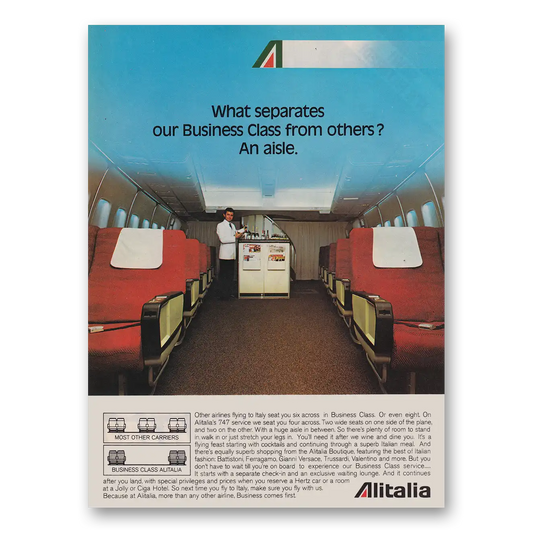 1983 Alitalia Airlines Separates Our Business Class From Others Vintage Magazine Print Ad