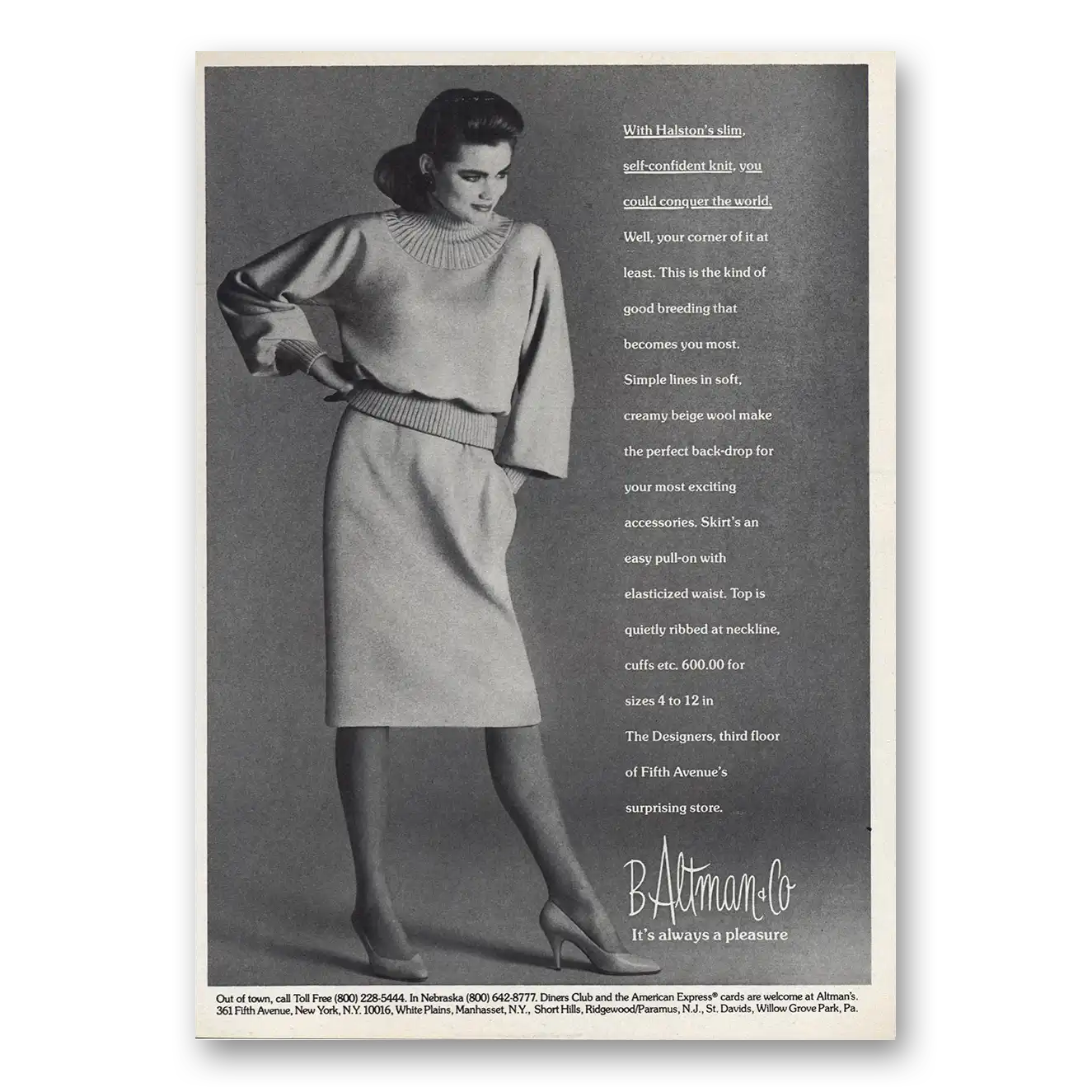 1983 B Altman Halstons Slim Self Confident Knit Vintage Magazine Print Ad