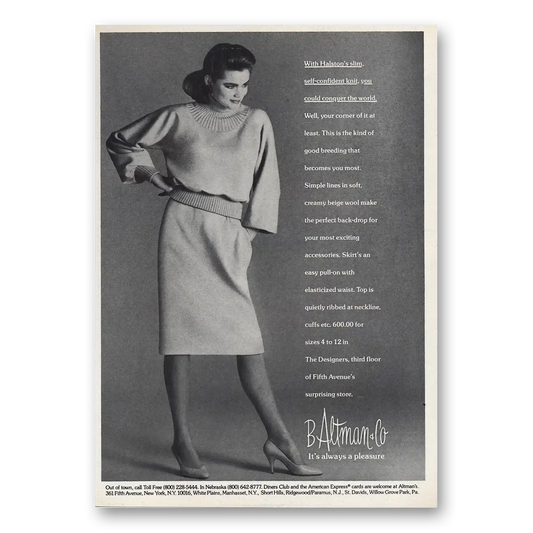 1983 B Altman Halstons Slim Self Confident Knit Vintage Magazine Print Ad