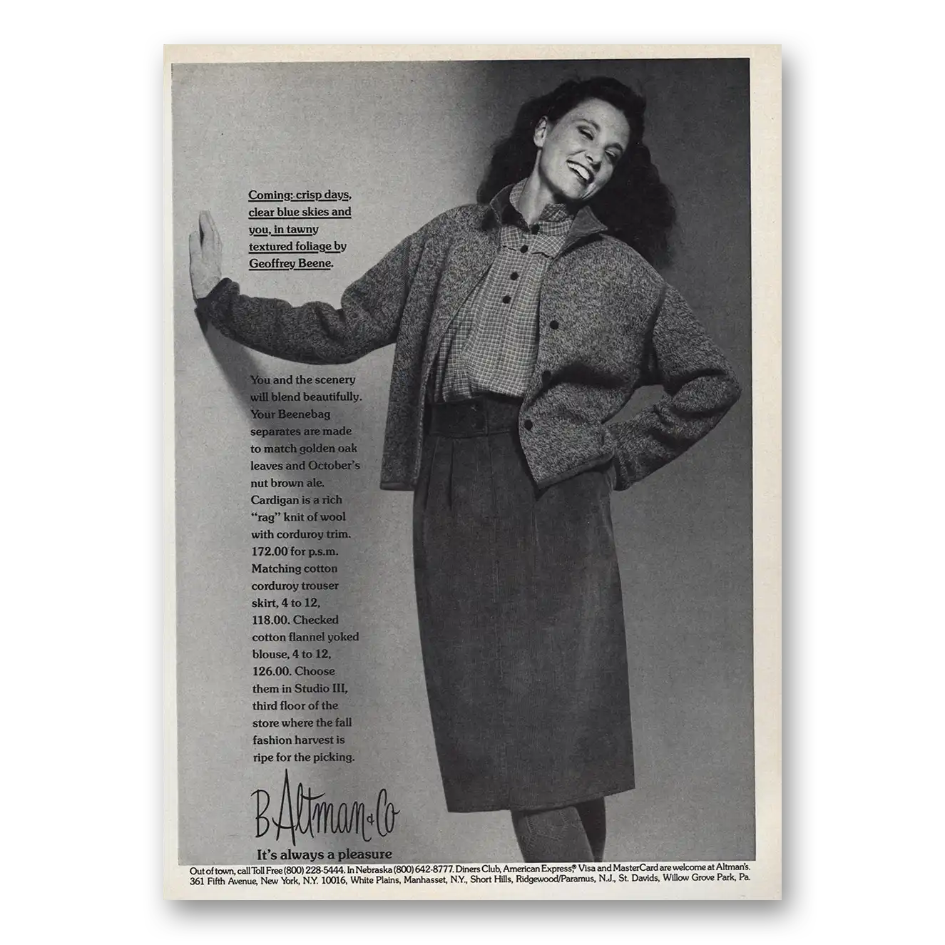 1983 B Altman Geoffrey Beene Vintage Magazine Print Ad