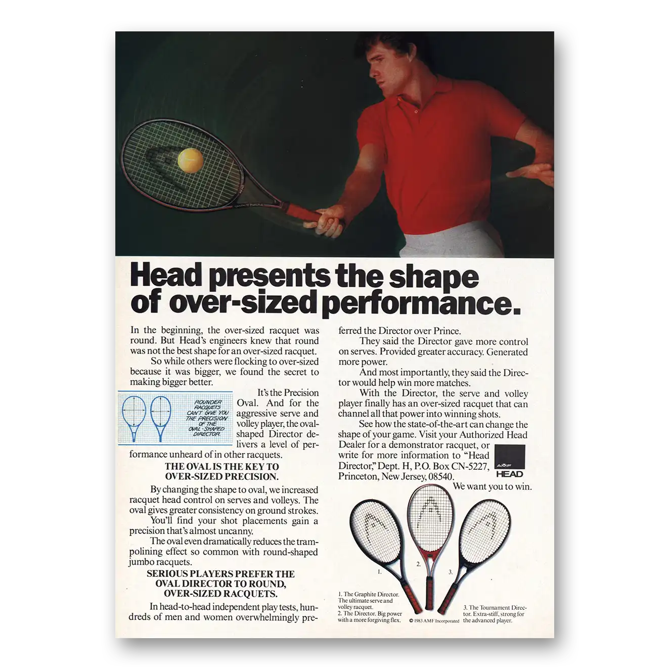 1983 Head Tennis Racquet Shape Over Sized Performance Vintage Magazine Print Ad