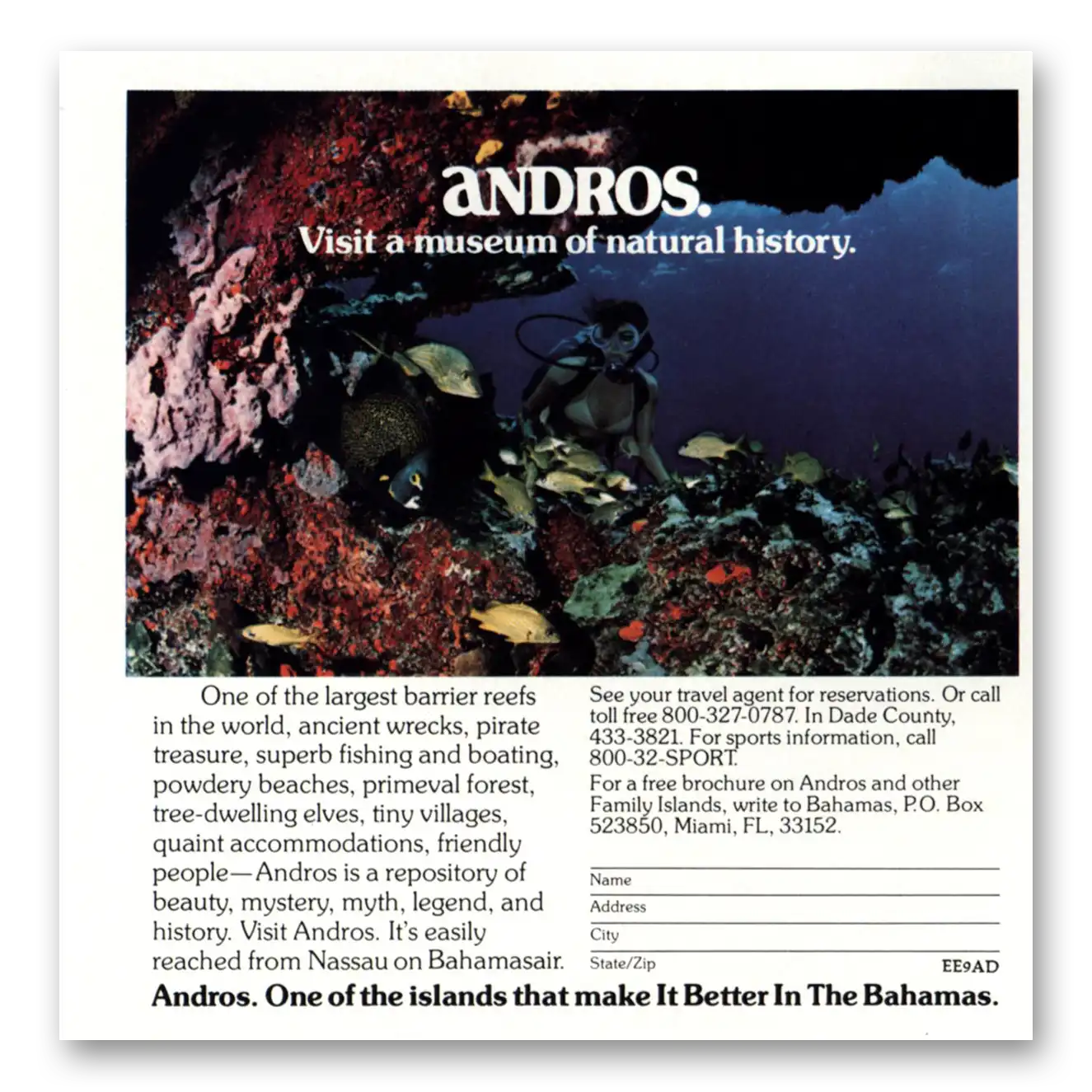 1983 Andros Bahamas Museum of Natural History Vintage Magazine Print Ad