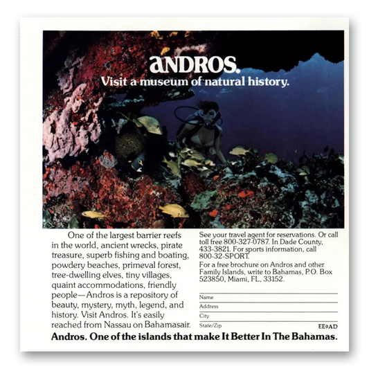 1983 Andros Bahamas Museum of Natural History Vintage Magazine Print Ad