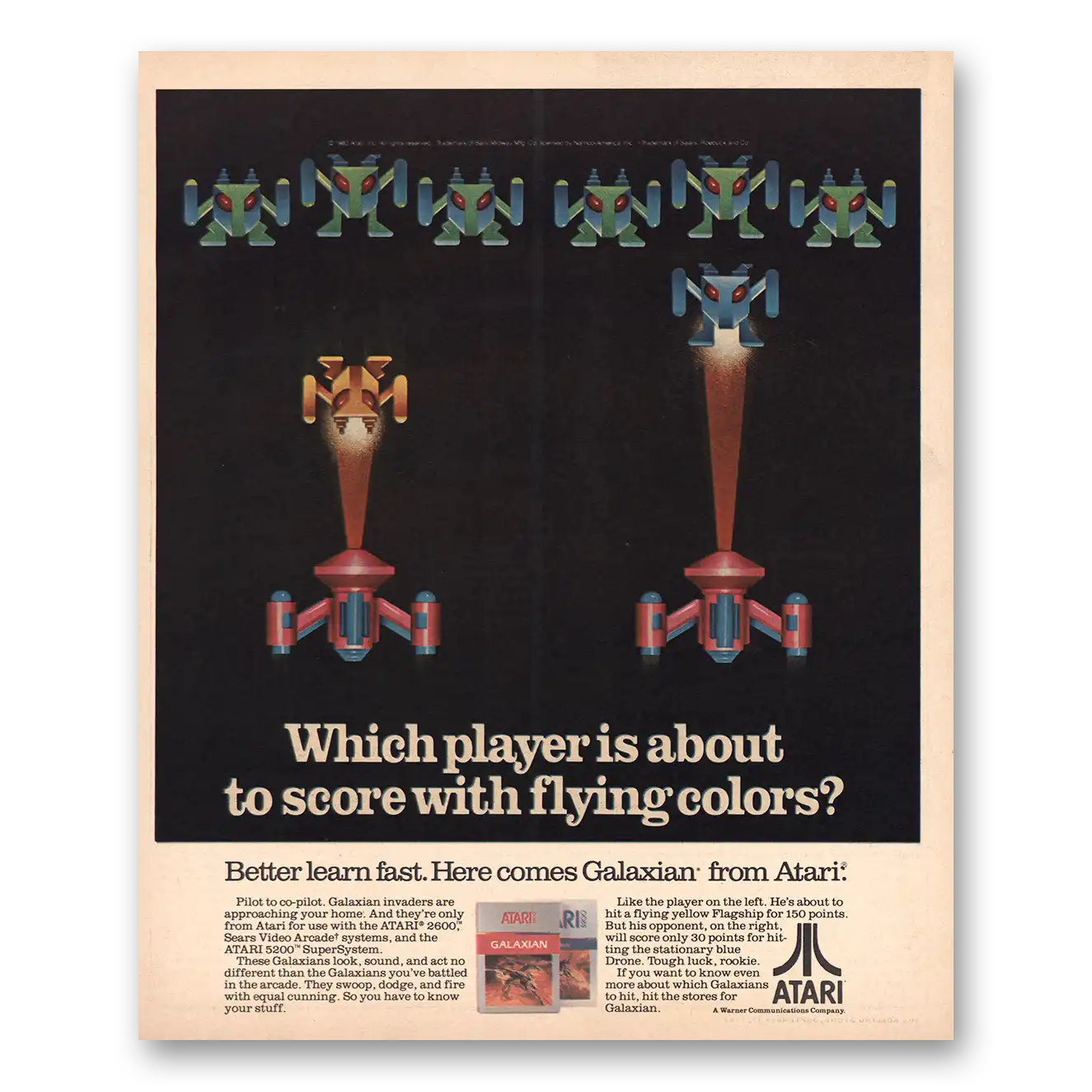 1983 Atari About to Score With Flying Colors Galaxian Vintage Magazine Print Ad