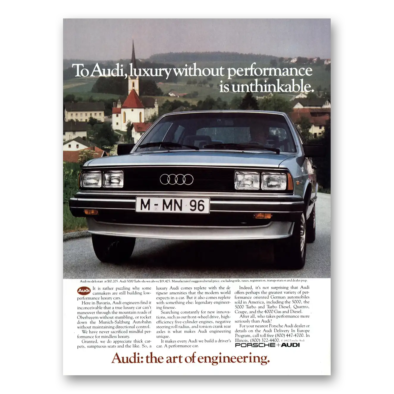 1982 Audi Luxury Without Performance Unthinkable Vintage Magazine Print Ad