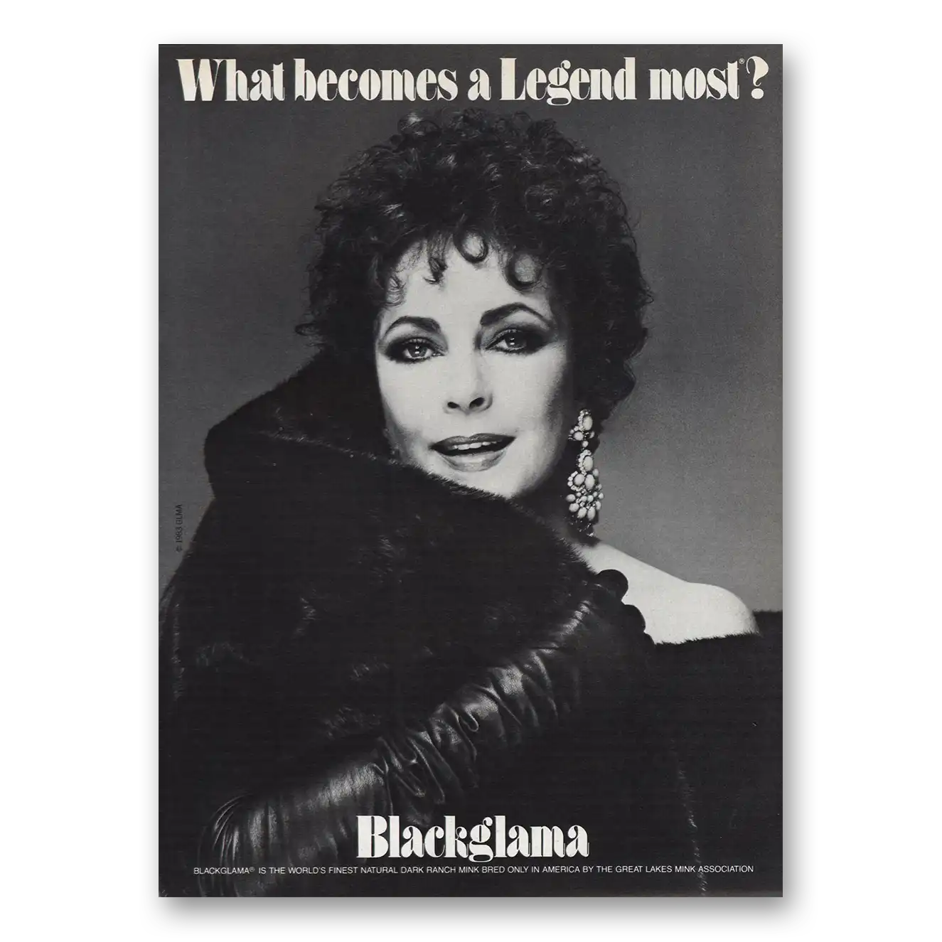 1983 Blackglama Elizabeth Taylor Vintage Magazine Print Ad