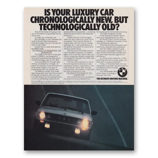 1983 BMW 5 Series Chronologically New But Technologically Old Vintage Magazine Print Ad