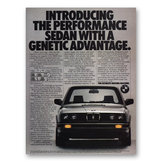 1984 BMW 3 Series Performance Sedan Genetic Advantage Vintage Magazine Print Ad