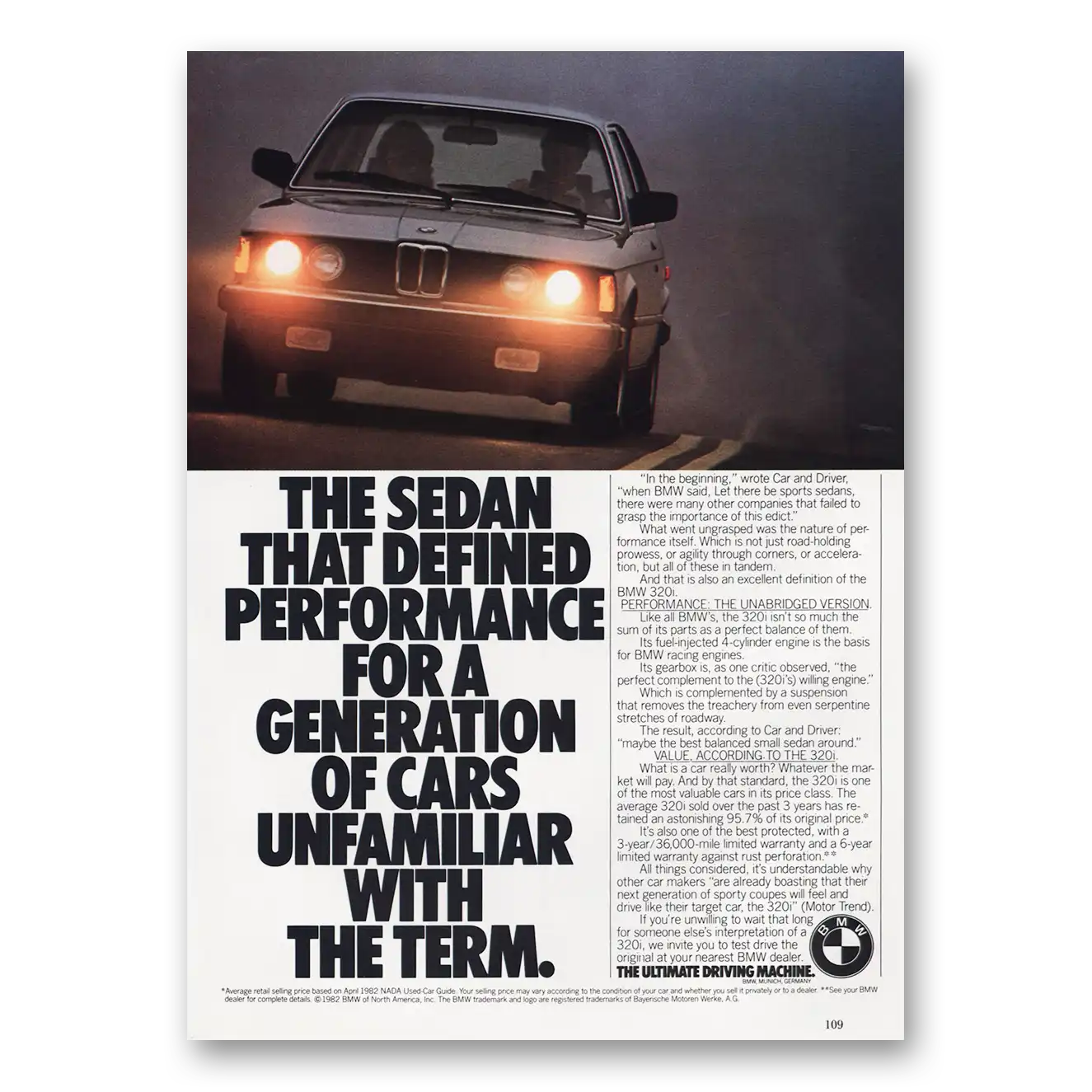 1983 BMW 3 Series Defined Performance for a Generation Vintage Magazine Print Ad