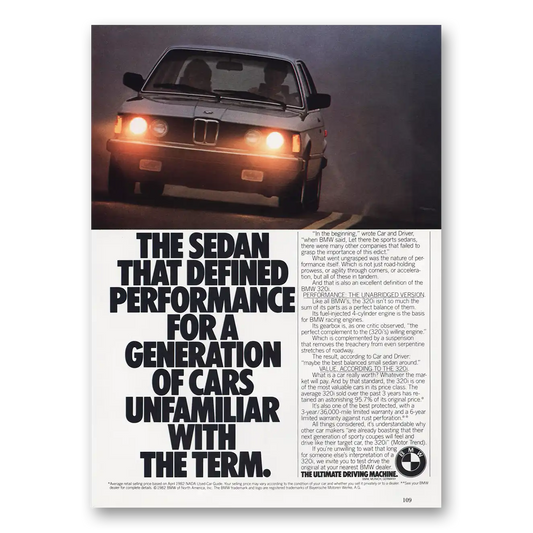 1983 BMW 3 Series Defined Performance for a Generation Vintage Magazine Print Ad