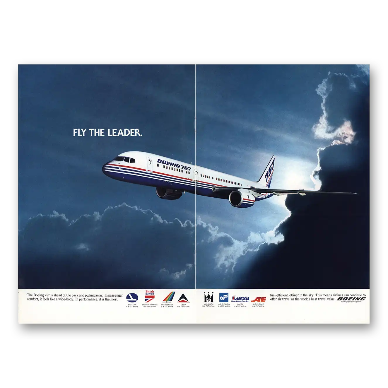 1983 Boeing 757 Fly the Leader Vintage Magazine Print Ad