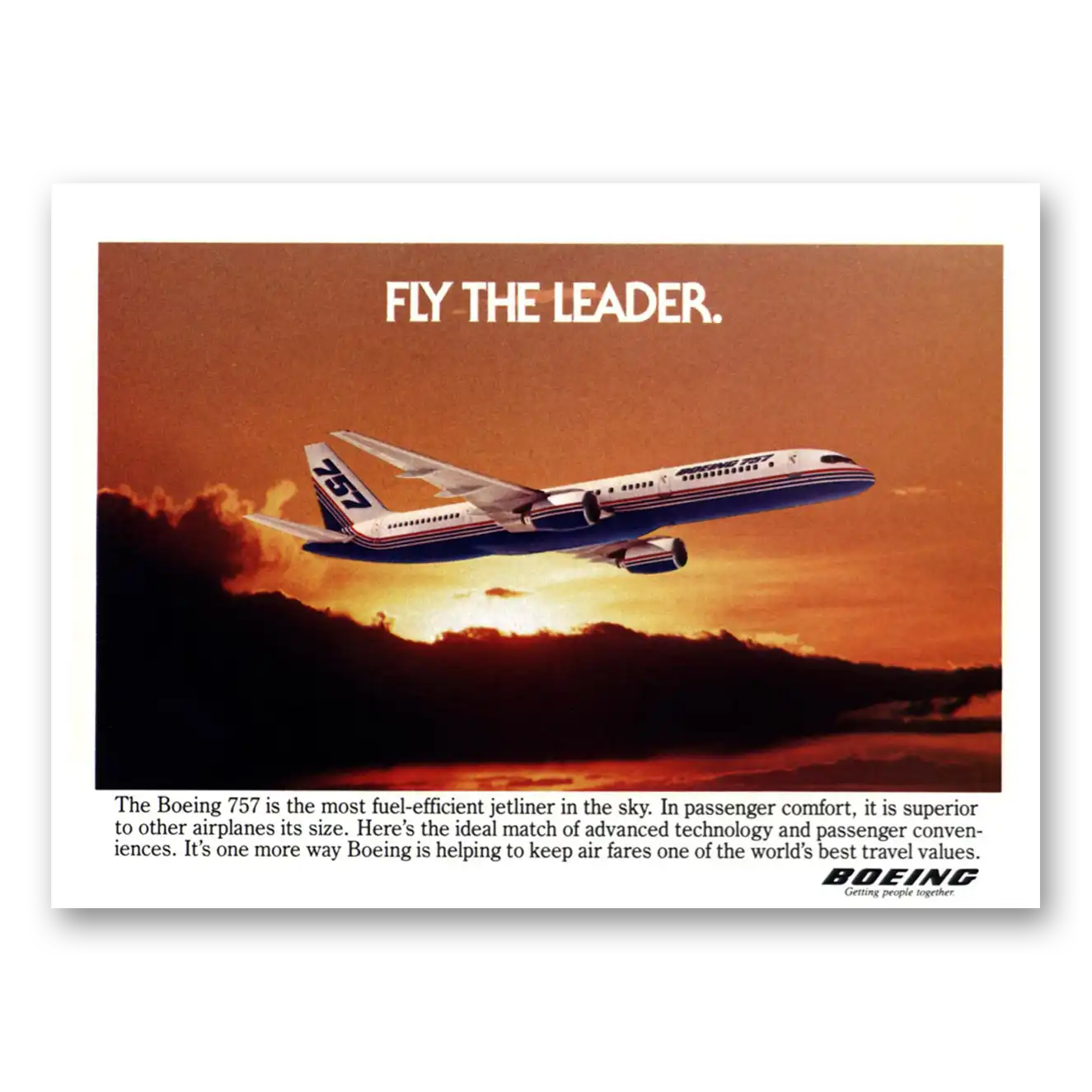 1983 Boeing 757 Fly the Leader Vintage Magazine Print Ad