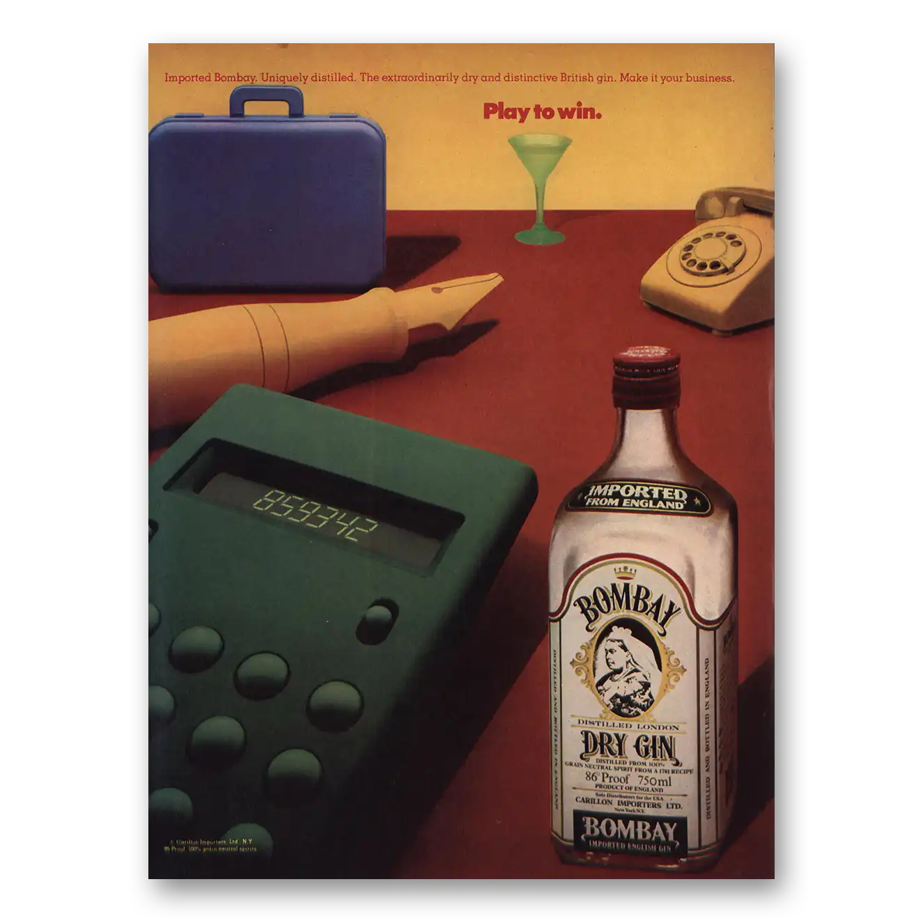 1983 Bombay Gin Play To Win Vintage Magazine Print Ad