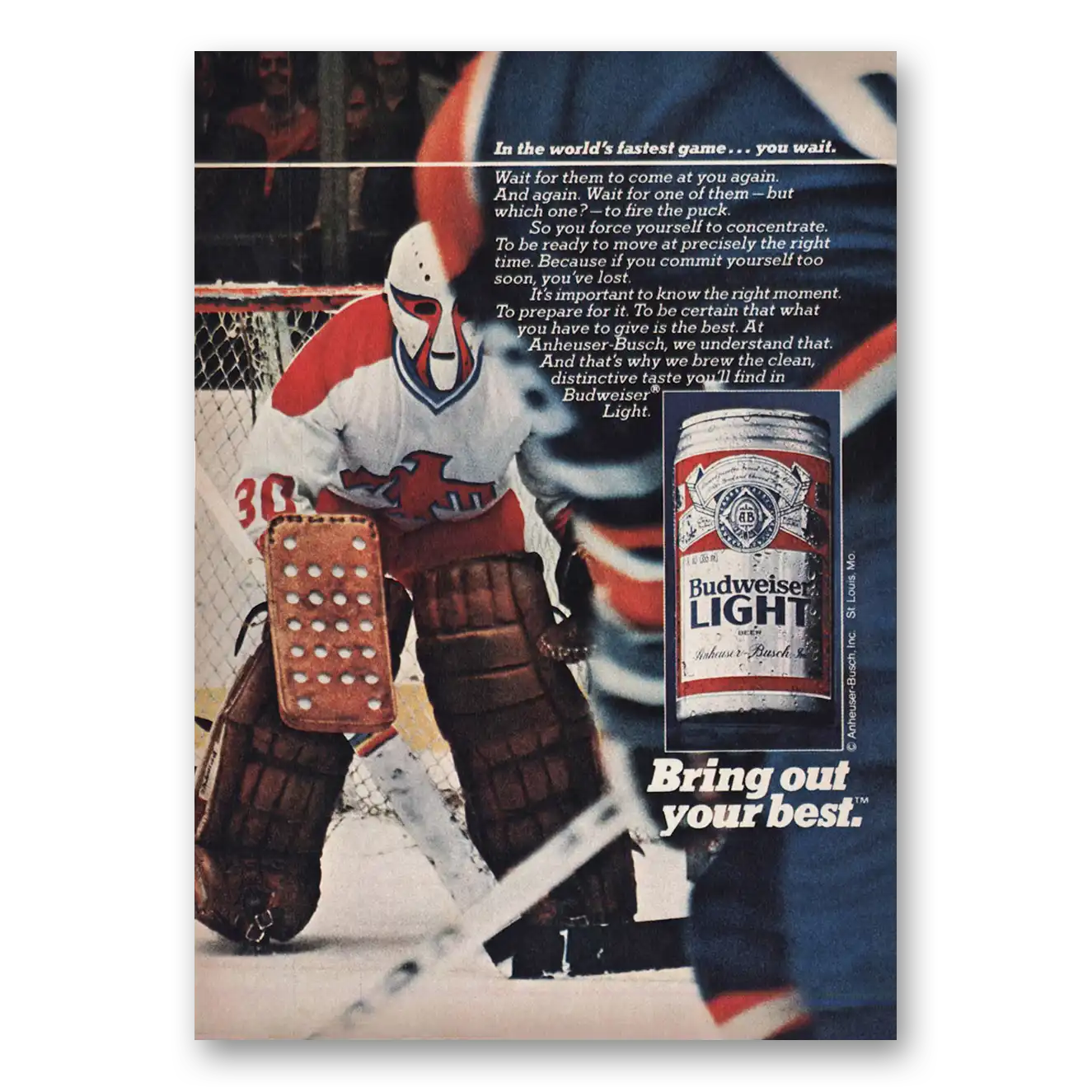 1983 Budweiser Beer Worlds Fastest Game Hockey Vintage Magazine Print Ad