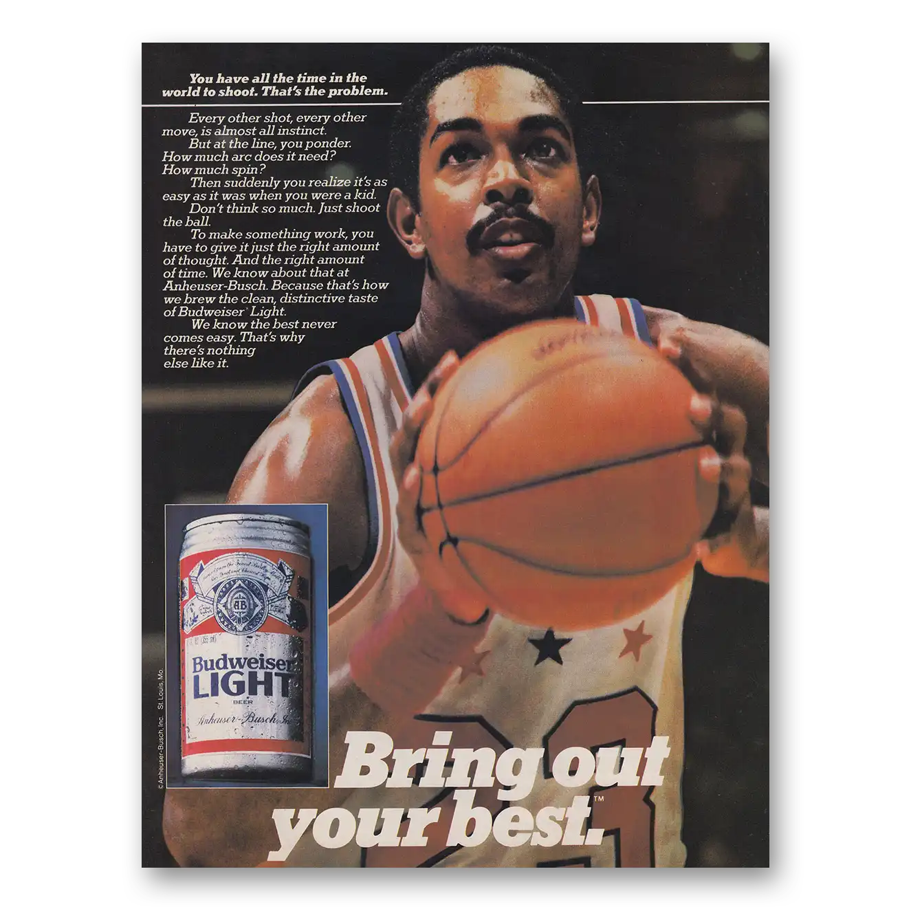 1983 Budweiser Beer Light Basketball All the Time in the World to Shoot Vintage Magazine Print Ad