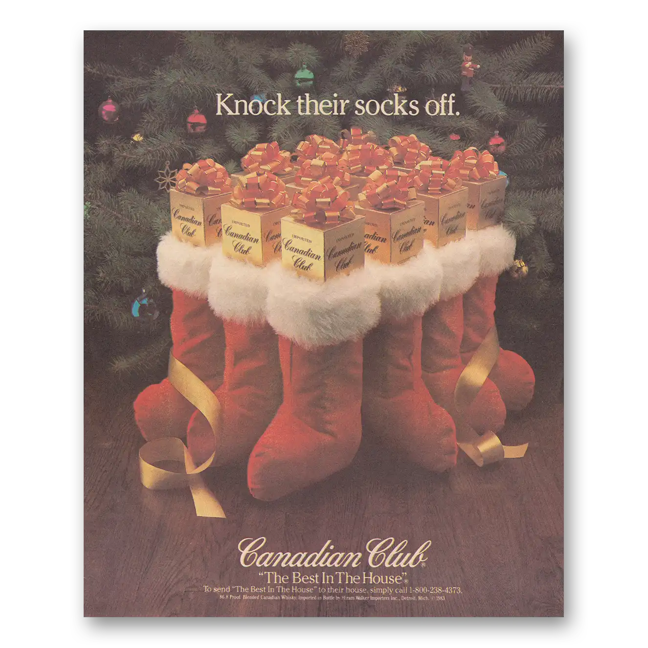 1983 Canadian Club Knock Their Socks Off Vintage Magazine Print Ad